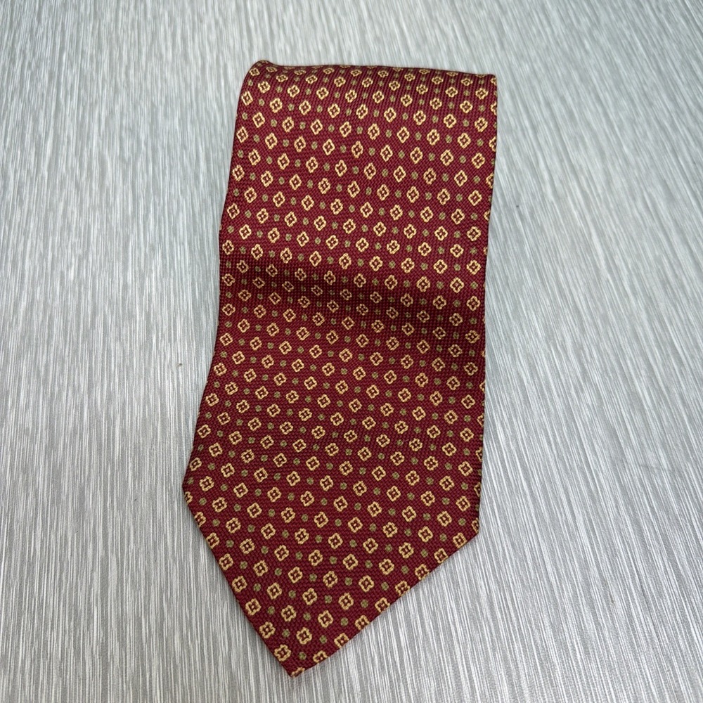 Coach Burgundy Geometric Silk‎ Tie Red Gold Necktie Classic 3.5"